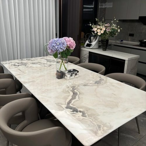 意大利纯天然奢石老矿芬迪白长桌