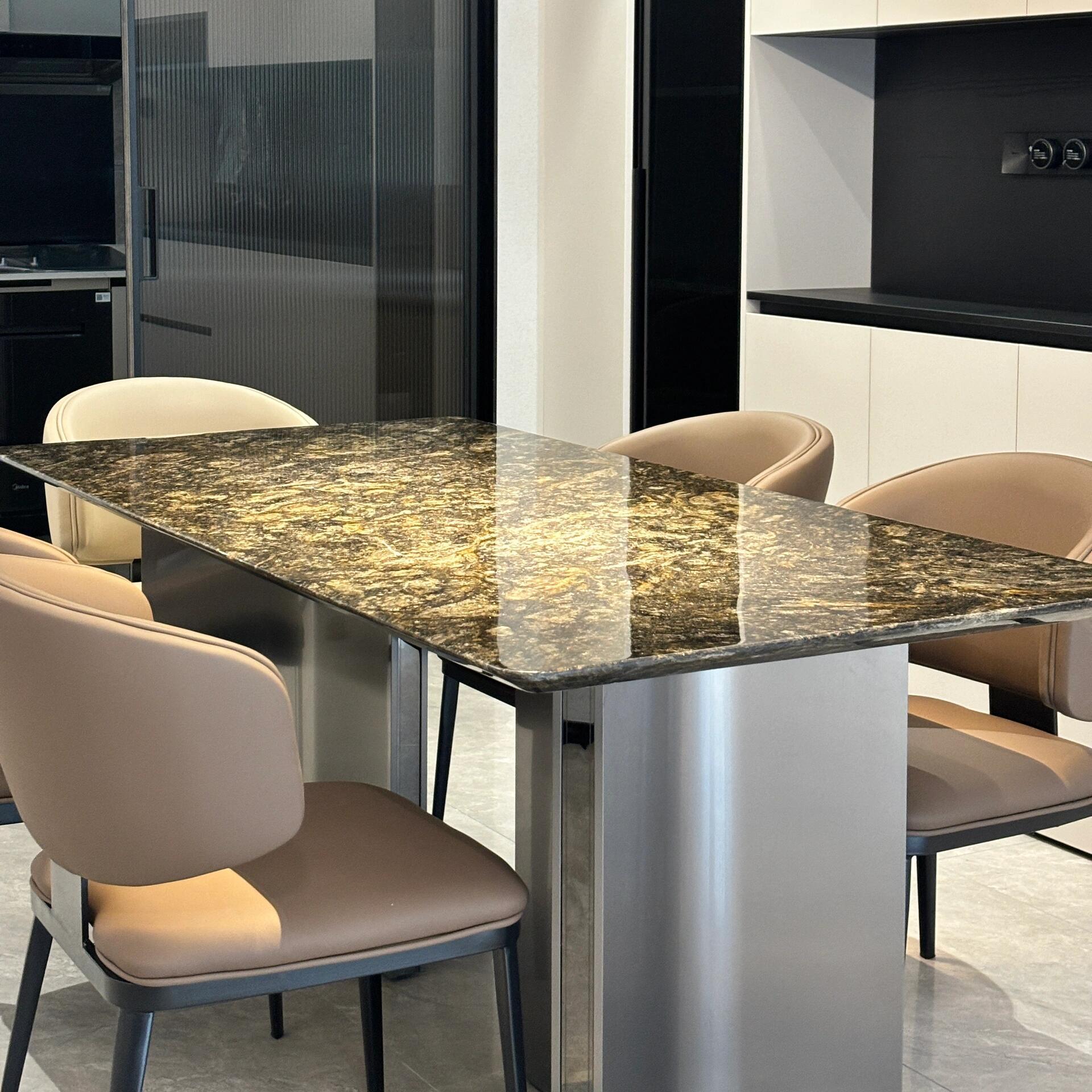 意式极简进口纯天然奢石铂金钻餐桌现代高端别墅家用长方形餐台