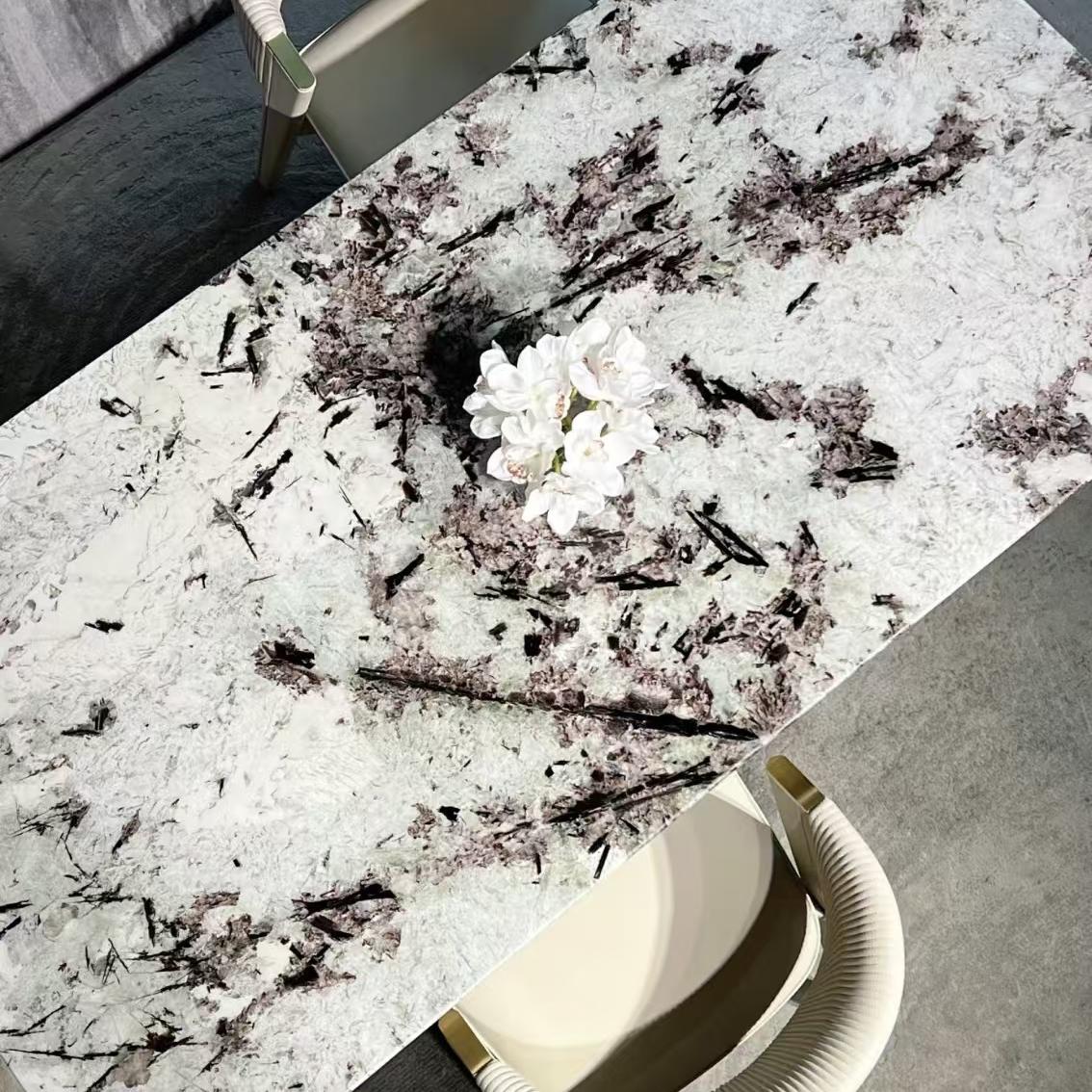 天然奢石雪山蓝餐桌现代简约家用高端别墅大平层豪宅大理石长方形