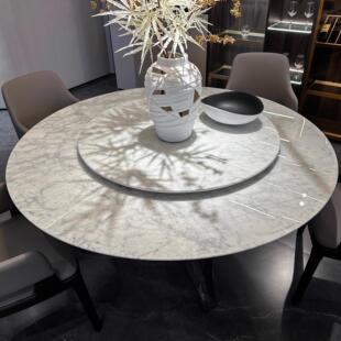 意大利进口中花白天然大理石圆桌现代简约大平层别墅高端奢石圆桌