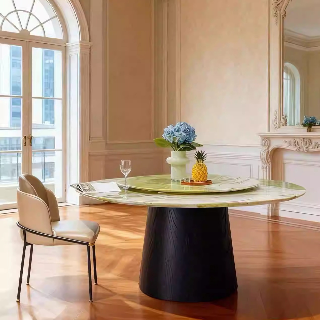 纯天然冰川绿奢石圆桌