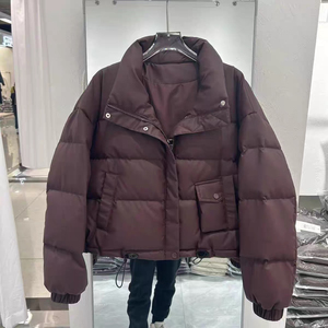 2024小个子立领PU皮短款羽绒服女冬季新品韩版时尚宽松白鸭绒外套