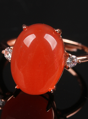 原矿无胶满荧光保山冰红南红玛瑙戒指时尚镶钻戒圈可调随机款一个