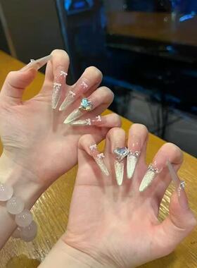 手工美甲穿戴甲富家千金爆闪珍珠碎钻美甲级新款可拆卸指甲贴
