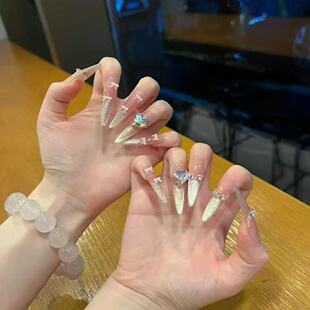 手工美甲穿戴甲富家千金爆闪珍珠碎钻美甲级新款可拆卸指甲贴