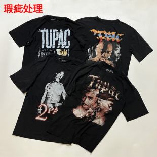 瑕疵处理 美单水洗做旧潮男T恤街舞嘻哈美式街头纯棉大码宽松短袖
