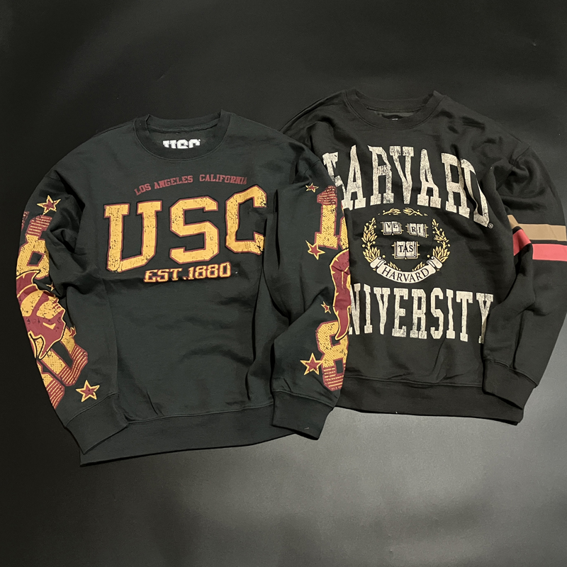 春款薄绒圆领运动卫衣做旧印花