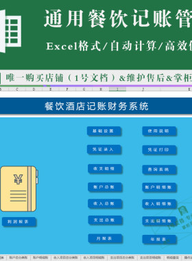 通用餐饮酒店记账财务系统（带利润报表）收支账户明细账excel表