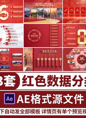 大气简洁红色党政图文项目数据信息分类AE模板组织架构产业链板块