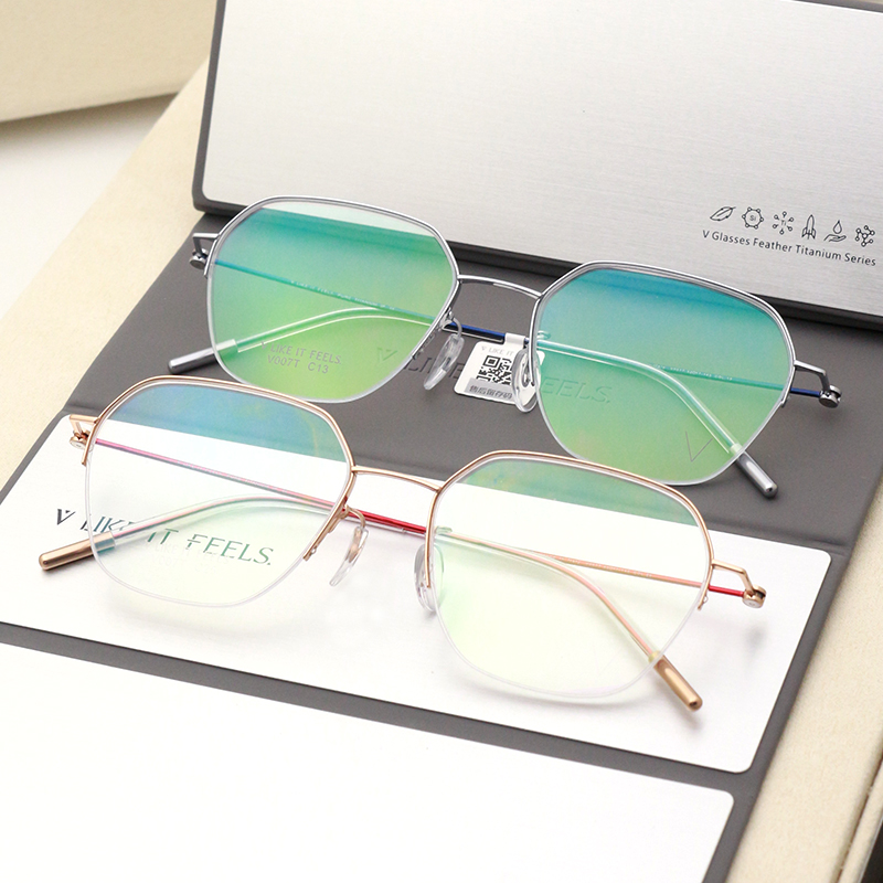 V LIKE IT FEELS微帕眼镜框V牌钛架配近视超轻半框眼镜架 V007T