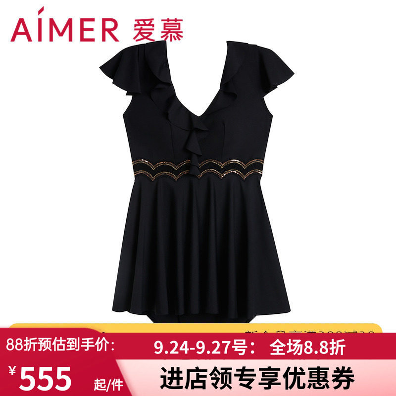 连体泳衣女黑色显瘦遮肚泳装