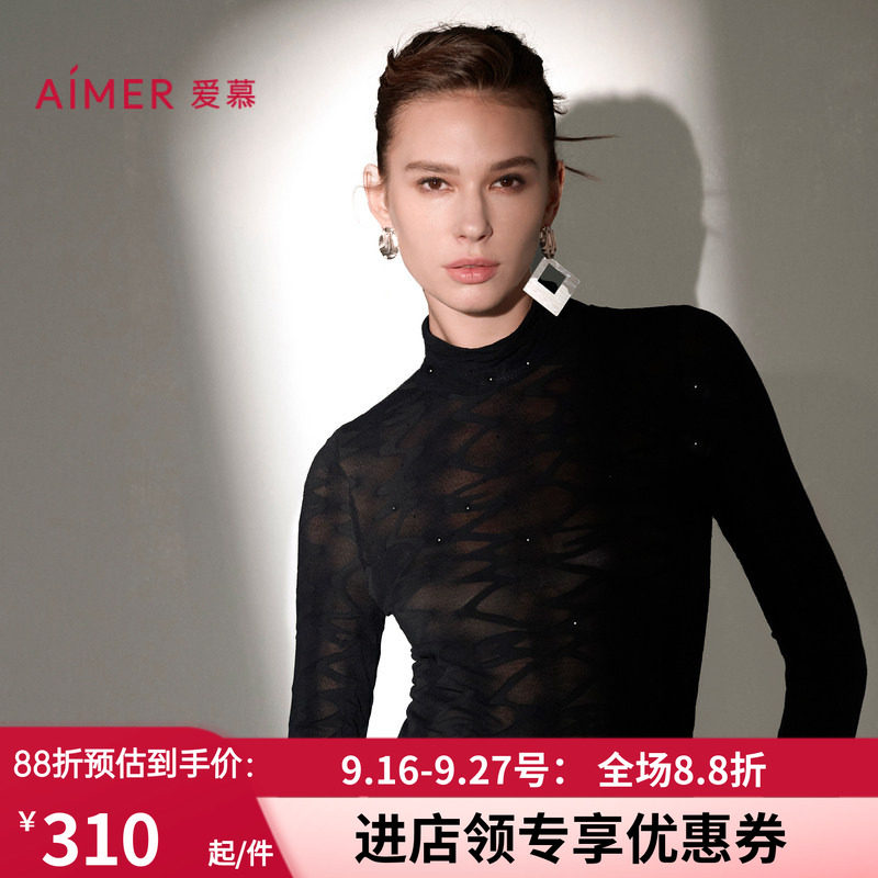 女修身小高领黑色打底衫