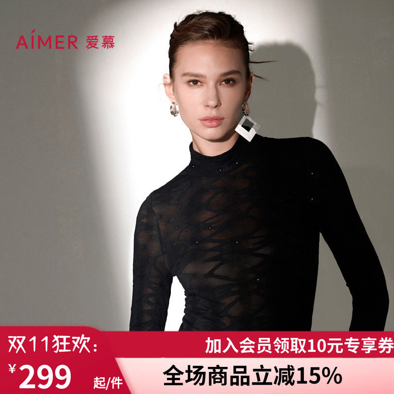 女修身小高领黑色打底衫