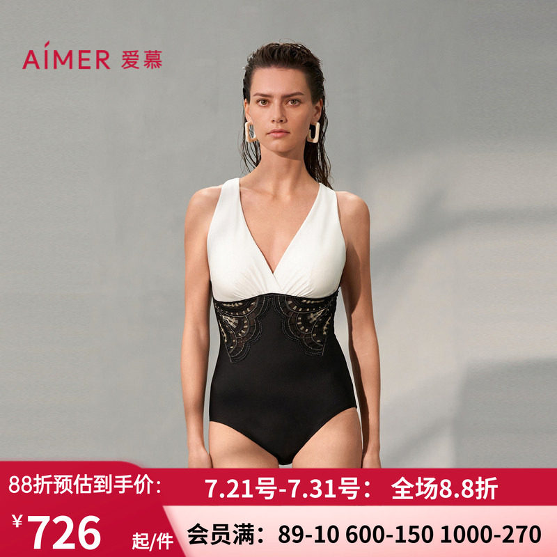 爱慕繁华之上女士夏季沙滩海边游泳性感深V连体泳衣AM689741