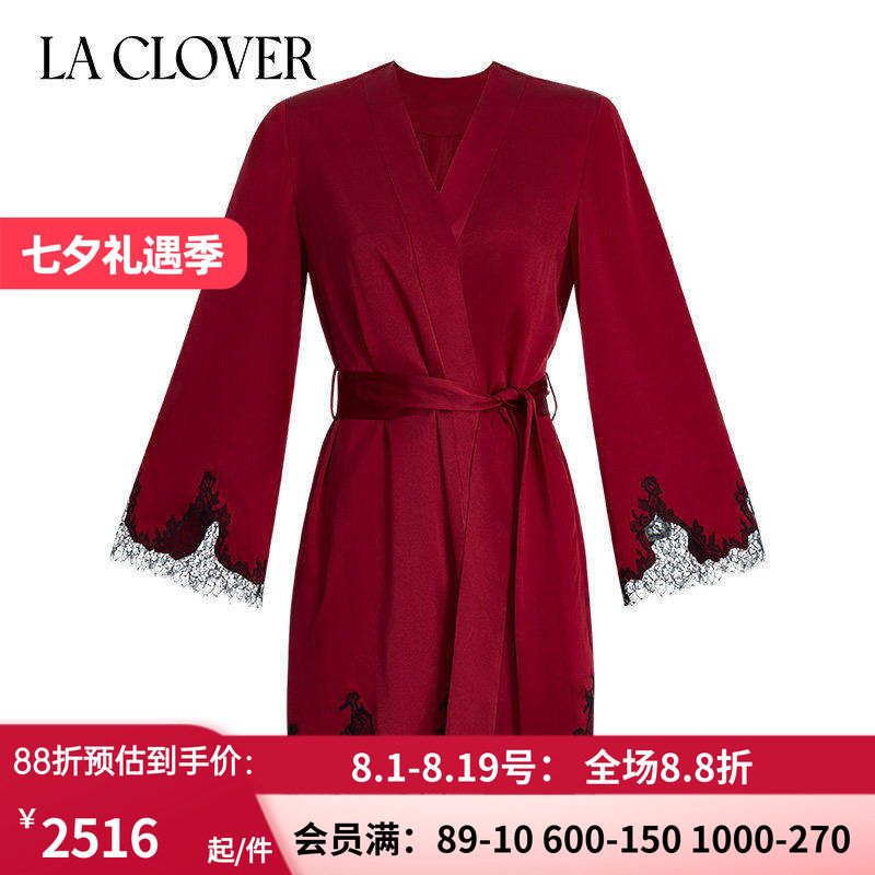 桑蚕丝短睡袍晨袍女大红色婚礼