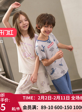 爱慕儿童男女孩0碳睡衣 新款短袖短裤夏套装AK143E501/AK143E511