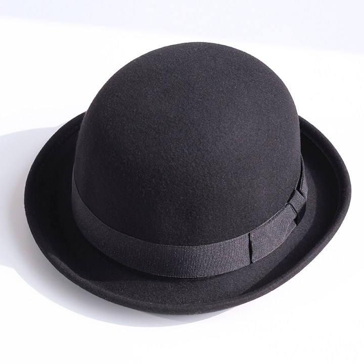 秋冬经典羊毛软呢毡帽圆顶翻边卷英伦复古小礼子女士韩版潮黑色