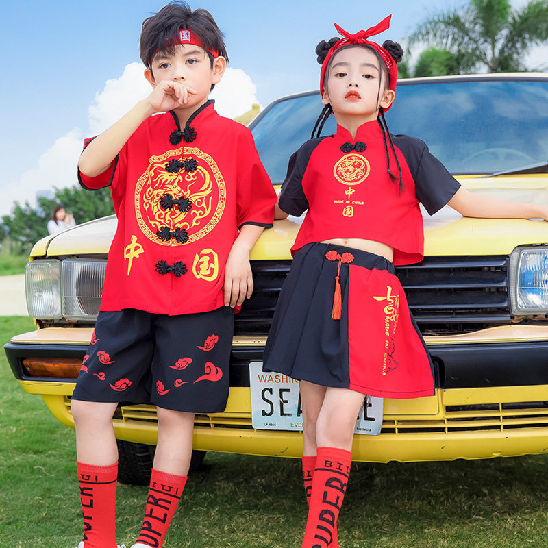 六一儿童演出服套装小学生新中式幼儿园红色唐装表演服装中国风汉