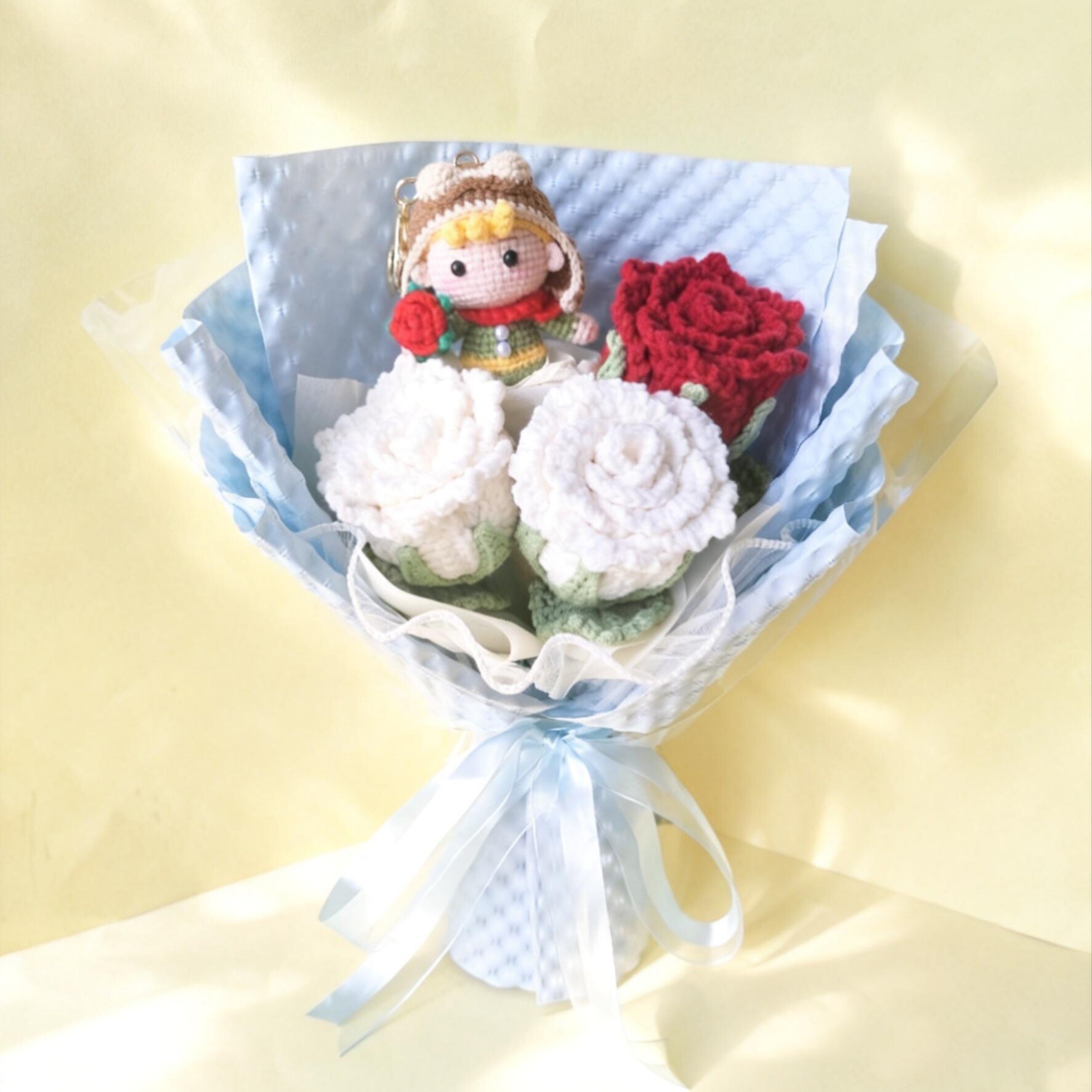 小王子玫瑰花花束可爱治愈系礼物手工针织花束成品编织钩织毛线花
