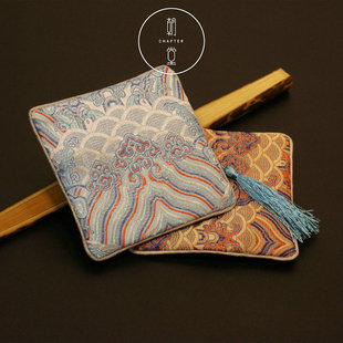 【朝堂】海水江崖拉链真丝文玩布袋/中式收纳收藏首饰袋锦囊袋