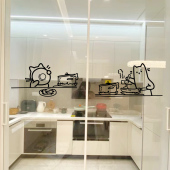 干饭猫咪创意贴纸厨房窗户移门玻璃贴纸装 饰防撞餐饮店布置墙贴画