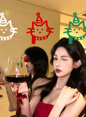 小猫头圣诞装饰贴纸玻璃贴