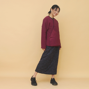 姜欢设计 木槿紫纯麻小棉袄夹棉斜襟包边禅意 赤枣