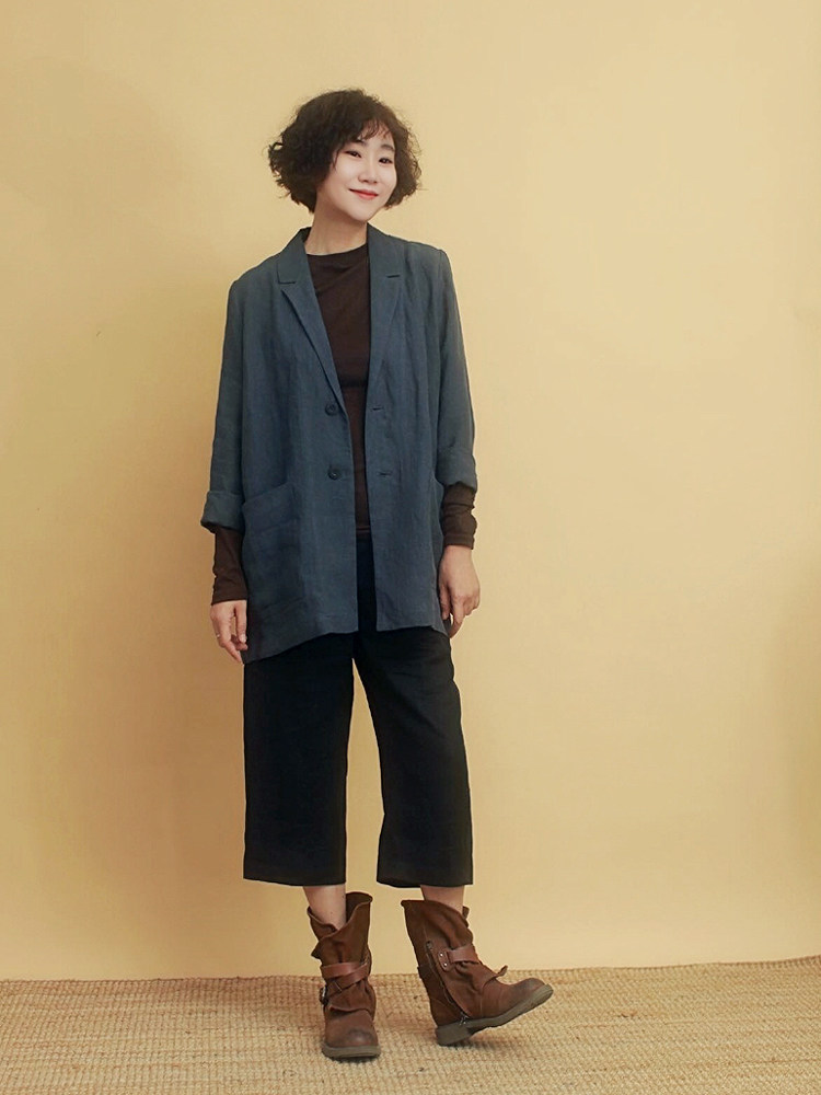 姜欢长袖文艺宽松百搭大西服