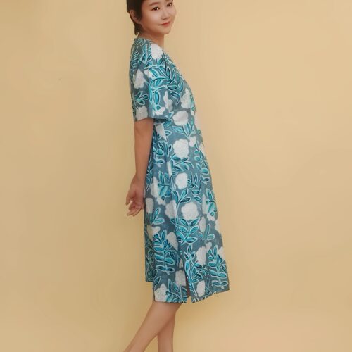 姜欢设计纯棉大花圆领连衣裙