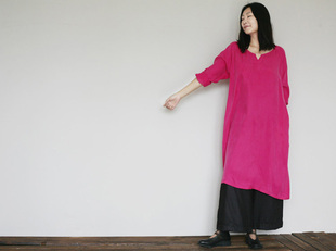 布麻范原创 美院派艺术系铜氨丝宽松活泼感舒爽大袍子连衣裙 童稚