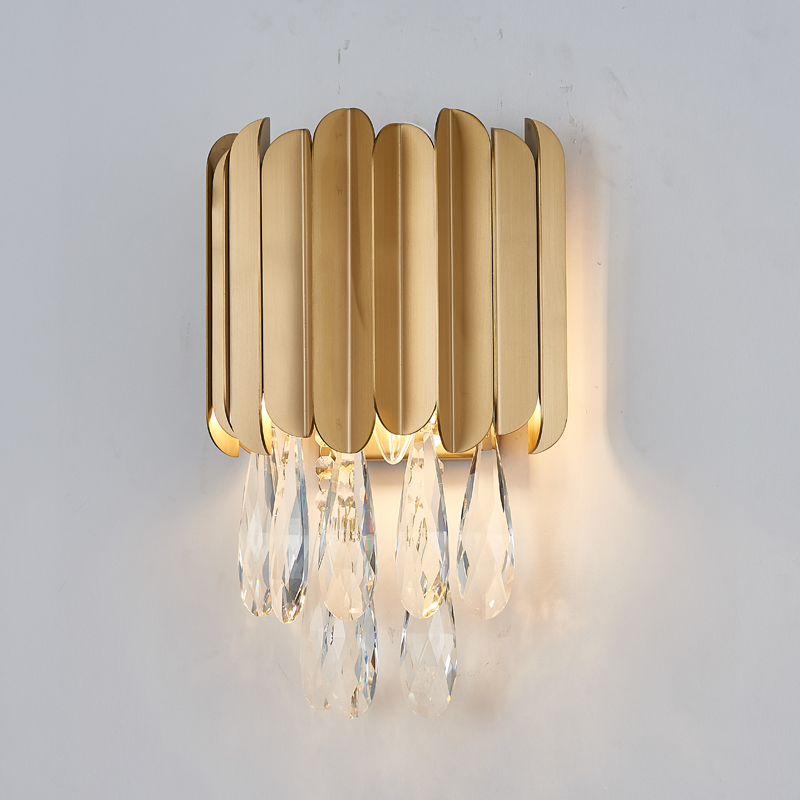 后现代轻奢水晶壁灯现代简约客厅灯奢华拉丝不锈钢卧室床头壁灯