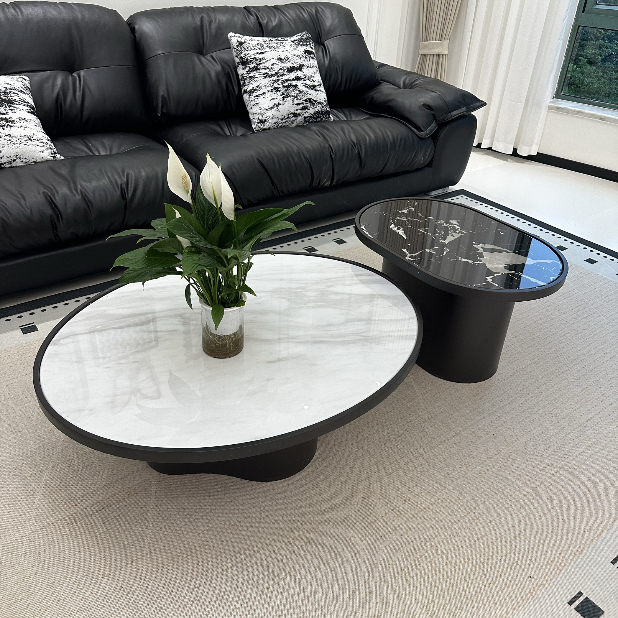 现代简约茶几高端大气客厅方桌茶几高低边几组合