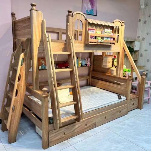 全实木儿童床胡桃木上下床多功能成年大人高低子母床上下铺木床