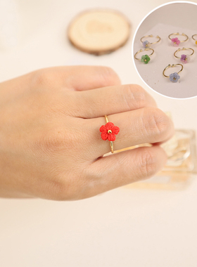 千喜手工坊 泡芙小花戒指指环耳钉女生饰品礼物手工编织微钩成品