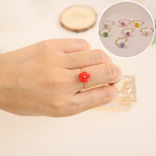 千喜手工坊 泡芙小花戒指指环耳钉女生饰品礼物手工编织微钩成品
