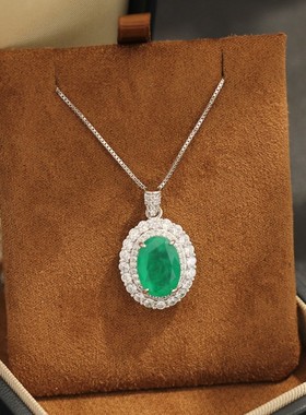 法式复古祖母绿仿玉髓项链锁骨链