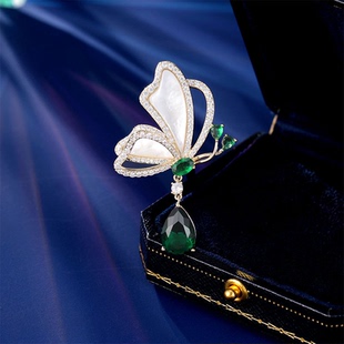 鲍鱼贝配饰小众气质多用途开衫固定衣服别针巴洛克珍珠蝴蝶胸针女