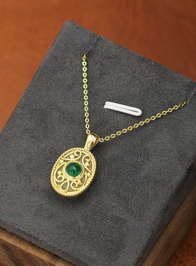 镀金古风女款高档仿玉石项链玉髓