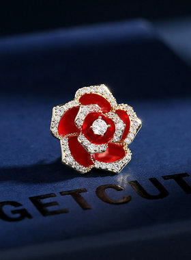 日系防走光立体花朵别针扣百搭玫瑰简约西服衬衫领针山茶花刺马针