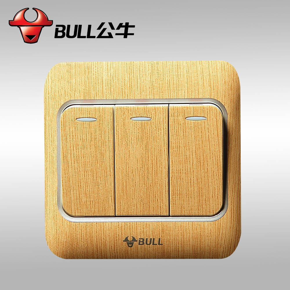 公牛木纹两开单控86型彩色墙壁关