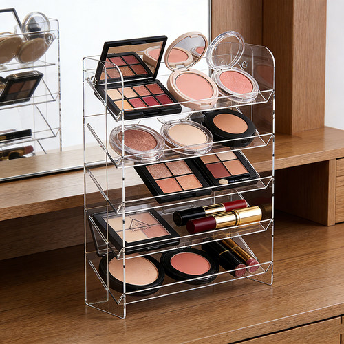 亚克力透明阶梯桌面化妆品展示架