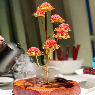 网红火锅店特色餐具油炸点心荔枝虾球树7层花树形状分子料理盘子