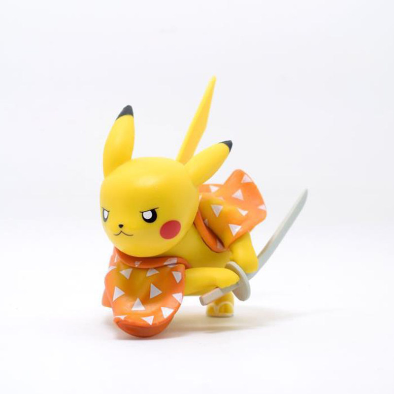 创意超萌q版鬼灭之刃我妻善逸皮卡丘cos战斗模型盒装手办