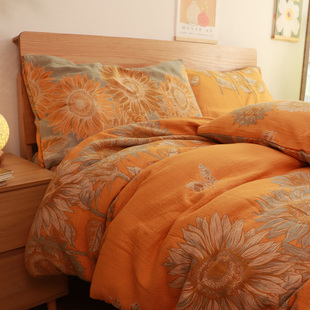 秋冬加厚纯棉全棉色织双层纱被套a类母婴级床单被套法式复古床品