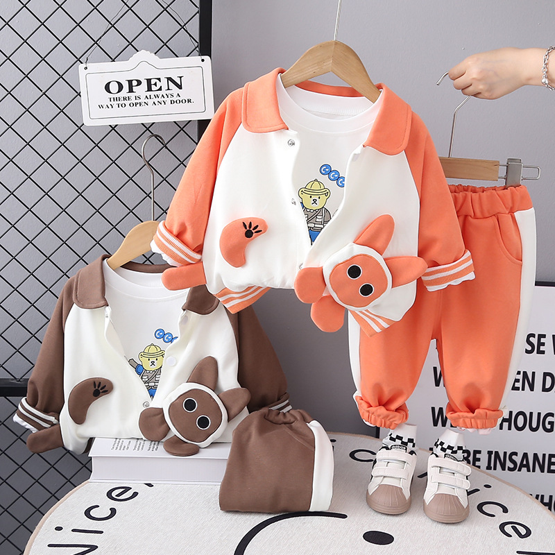 男童秋装长袖休闲套装新款儿童春秋宝宝洋气立体兔子棒球服