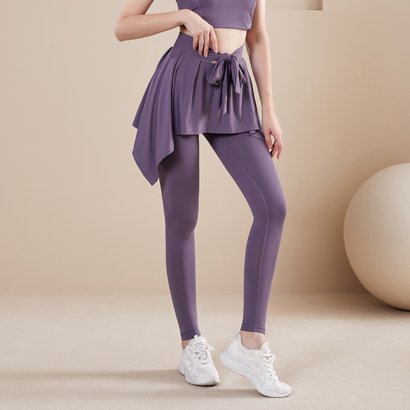 秋冬假两件运动健身裤女遮臀高腰弹力紧身芭比裤裙摆裸感瑜伽裤