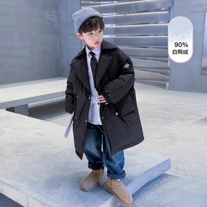 男童长款过膝西装领羽绒服新标白鸭绒儿童冬装2023新款保暖长外套