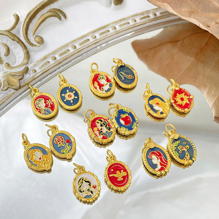 在逃公主谢利厄艾莎茉莉爱丽儿白雪公主挂件沙金烧蓝保色双面吊坠