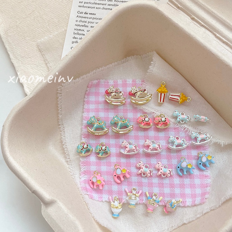 梦幻童趣木马乐园爆米花大象合金立体甜品diy手工挂件串饰吊饰珠