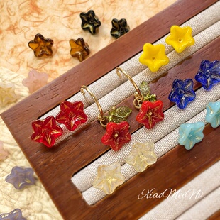 布拉格琉璃复古描金铃兰花珠子散珠diy手作手链项链串珠材料